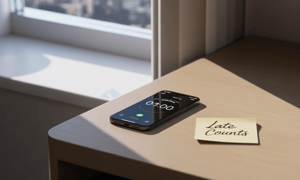 One-minute timer and note reminding couples that late, small efforts still build momentum