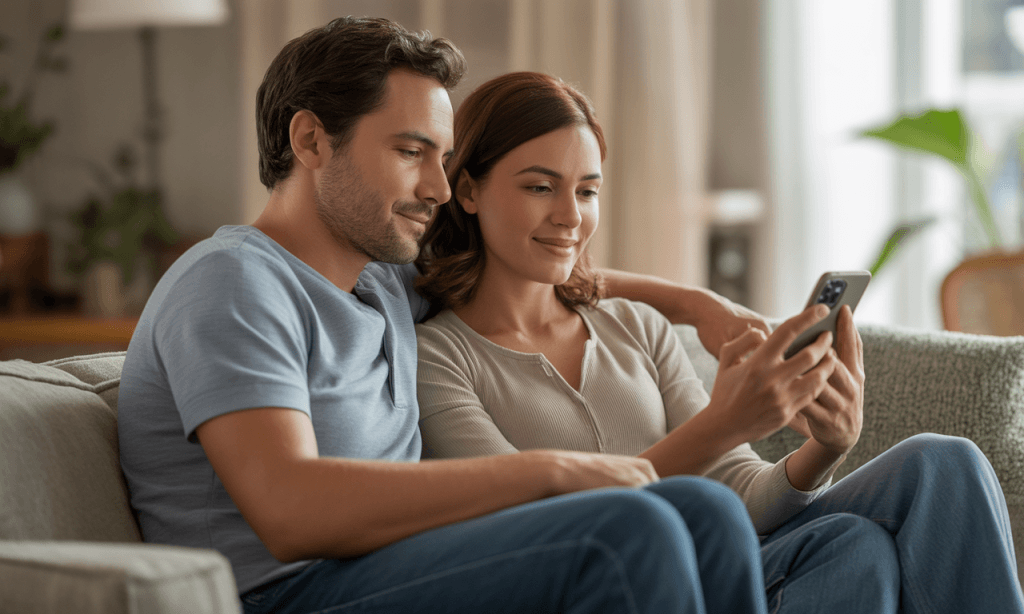 Couple setting review reminder for their 30-day marriage micro-experiment.
