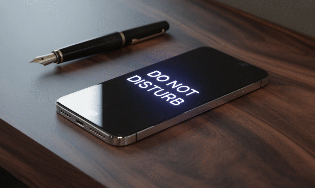 Phone with focus mode enabled, representing smart settings that protect presence.