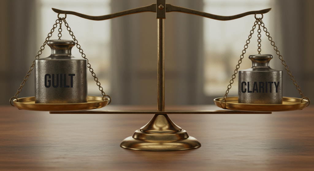 scale showing clarity outweighing guilt representing healthy family boundaries