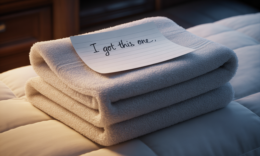 Everyday acts of care as quiet proof of life in a struggling marriage.