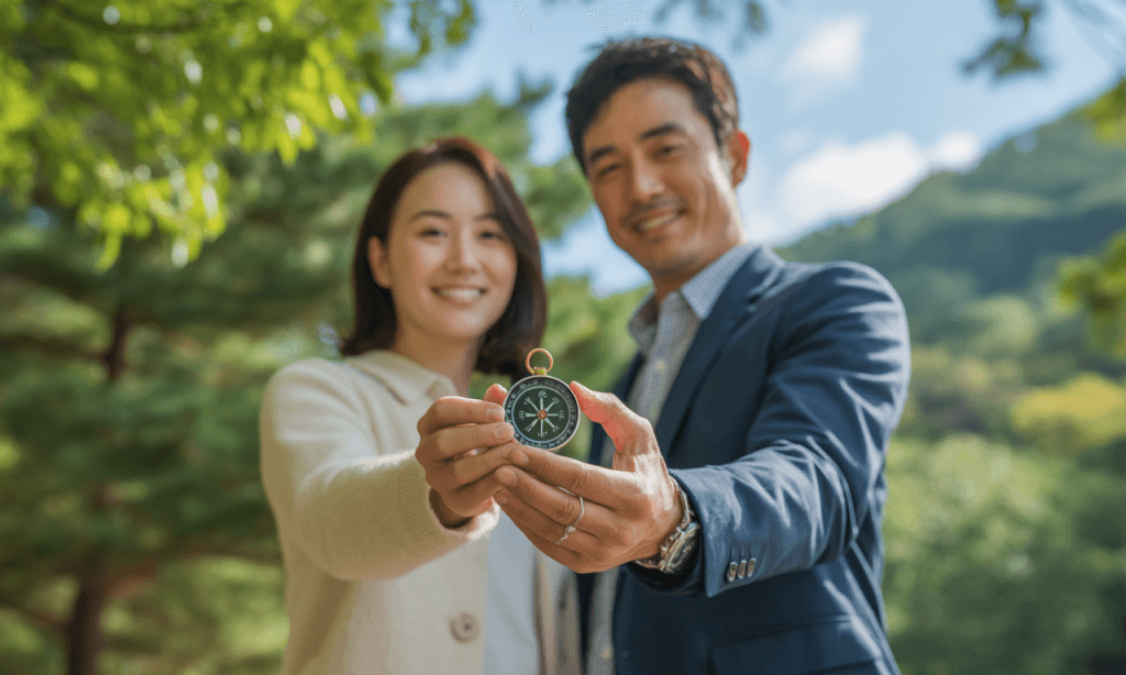 couple holding compass symbolizing small directional changes that guide marriage growth