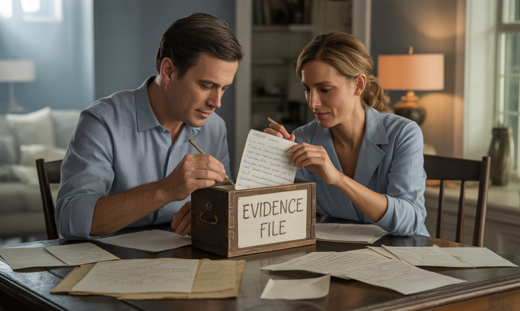 Couple building an evidence file of love and faith to strengthen their marriage.