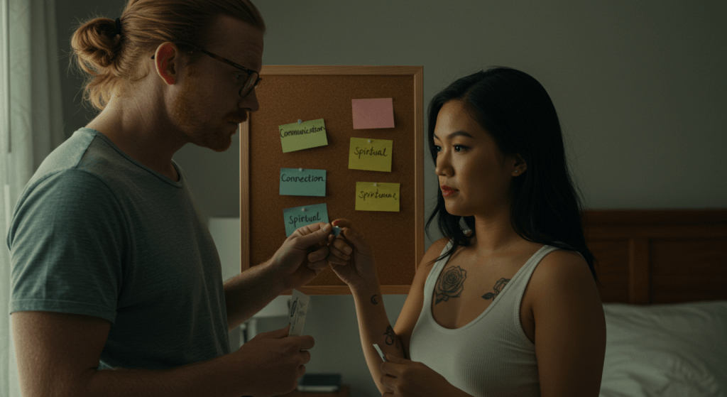 Couple selecting one focus area for their marriage micro-experiment.