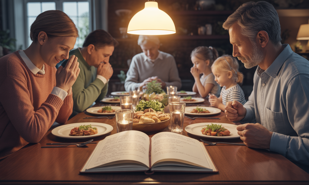 Family practicing a testimony dinner to remember God’s faithfulness together.