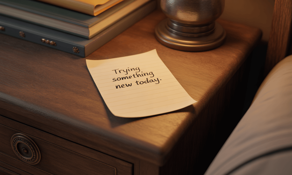 handwritten note on nightstand-gentle self-leadership inspiring growth