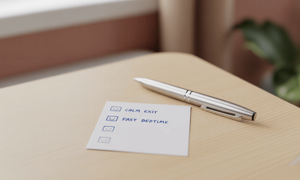 simple checklist with positive marks for calm exits and fast bedtime as culture indicators