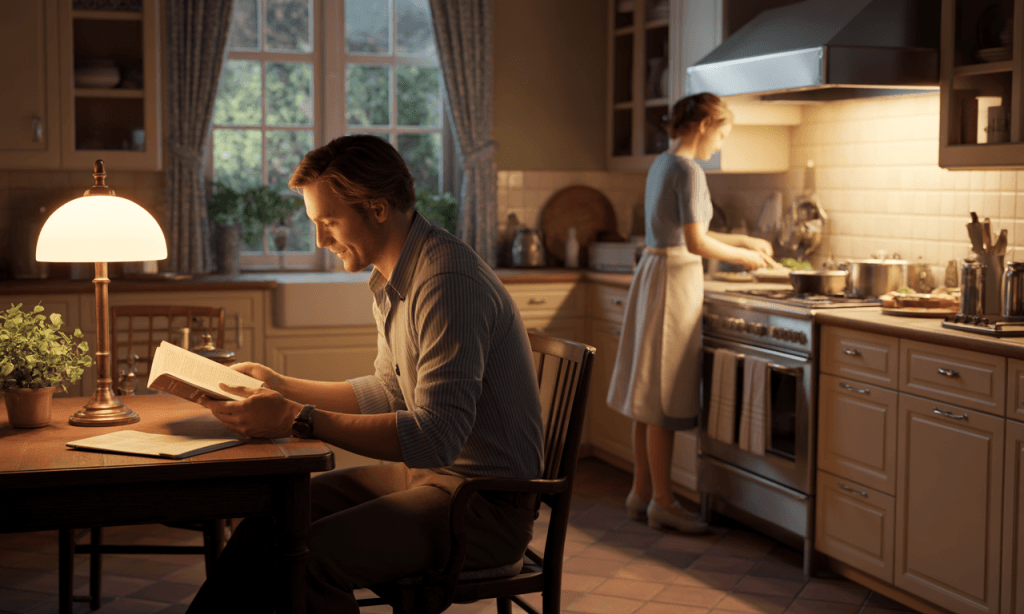 calm couple sharing space at different paces-showing leadership without lecturing in marriage