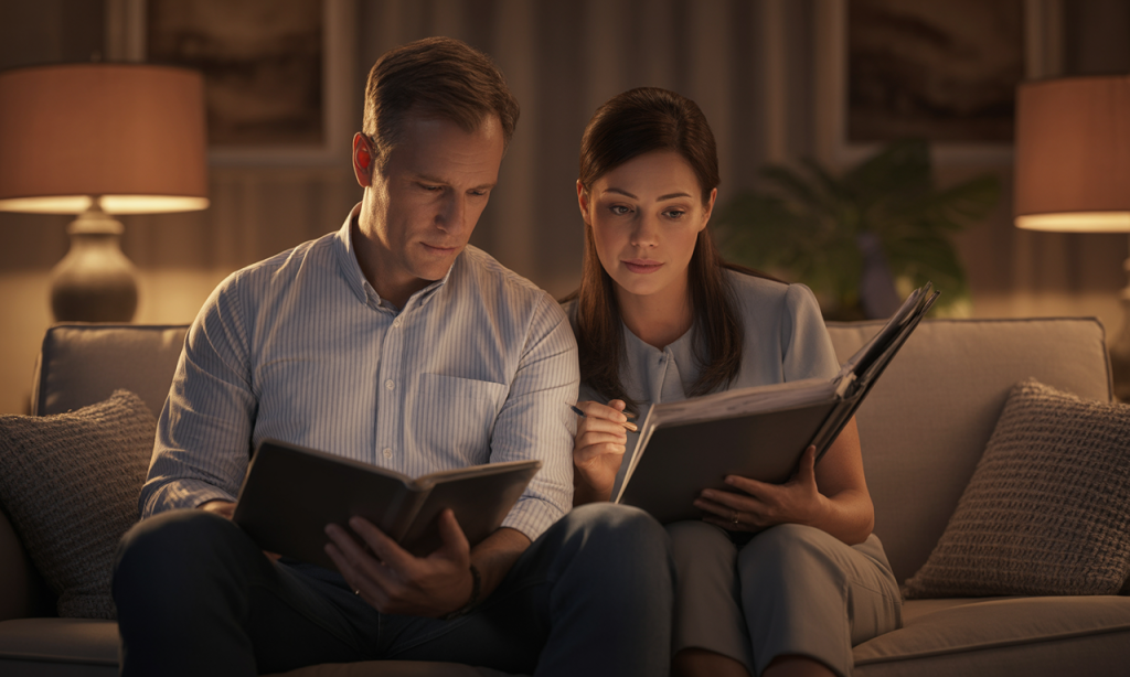 Married couple reviewing their Evidence File to strengthen gratitude and faith.