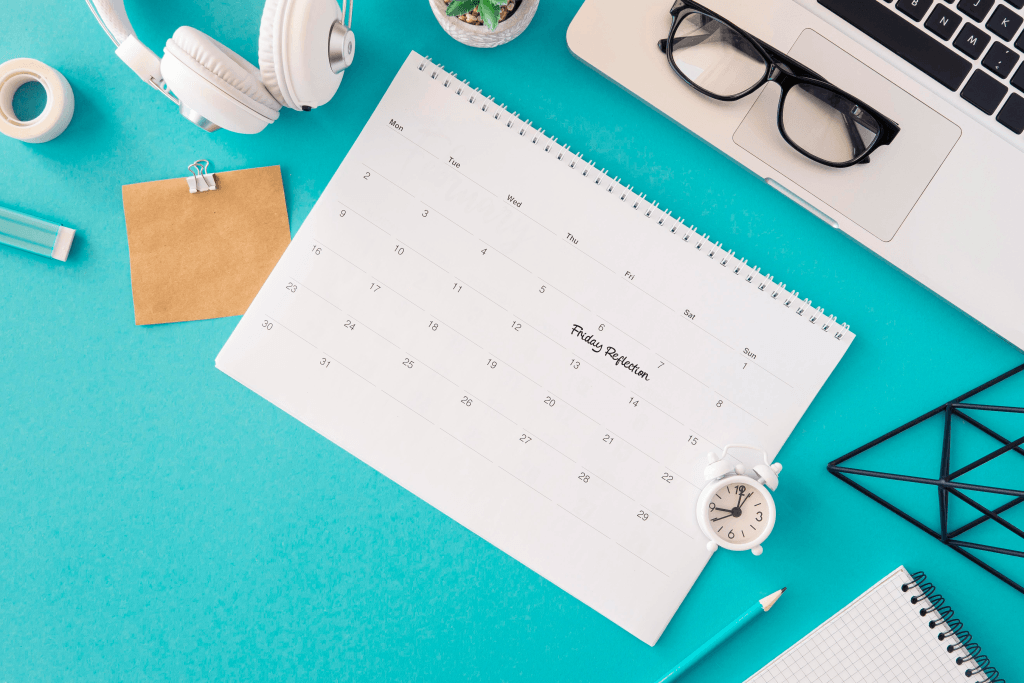 Calendar with Friday Reflection marked as weekly couple habit.