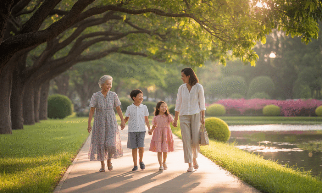multigenerational family walking down a path symbolizing reconciliation and new beginnings