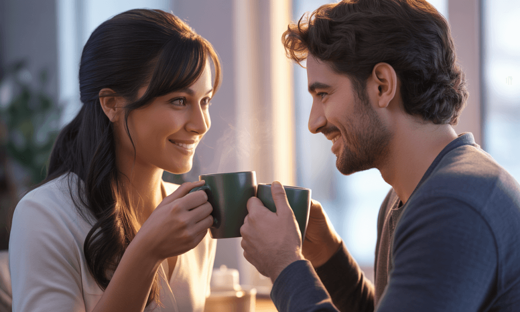 couple clinking mugs-celebrating small wins together in everyday life
