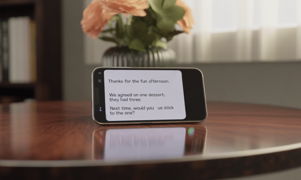 smartphone notes app showing a short boundary text template for tired moments