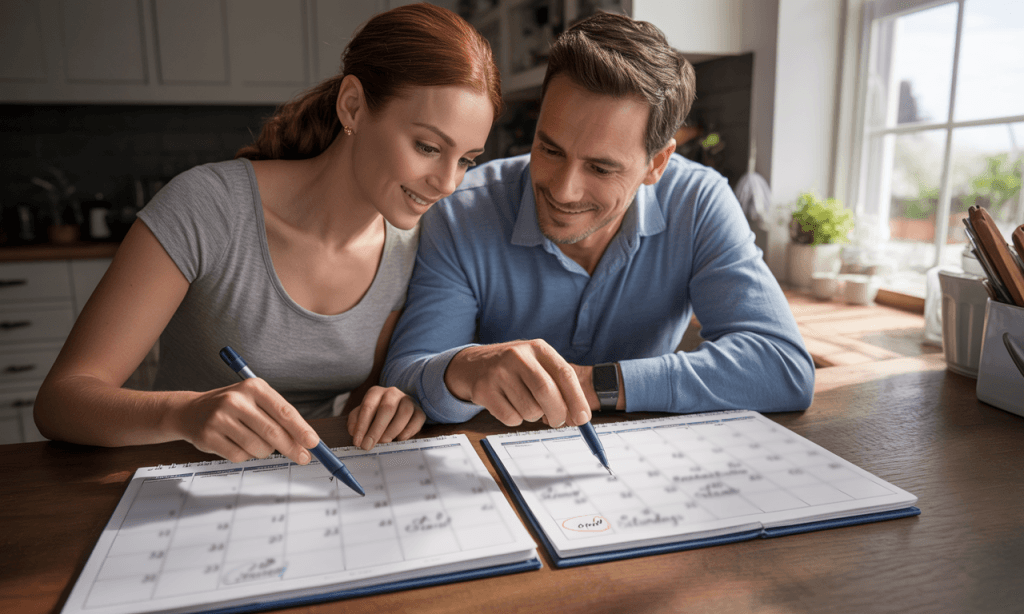 Couple setting their ideal weekly tempo in their marriage style guide to align energy and connection.