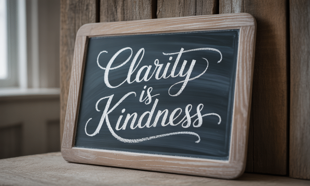 chalkboard with words clarity is kindness as a family reminder