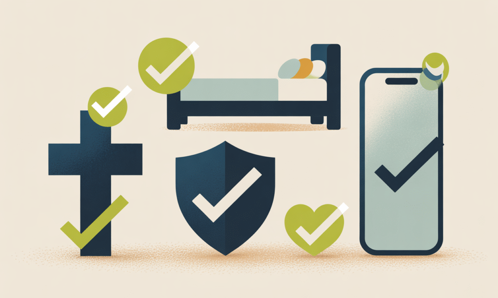 five simple icons representing faith, sleep, safety, relationships, and screens to show key boundary domains