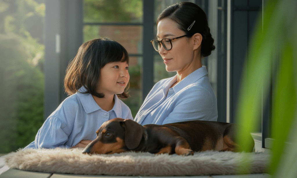 parent explaining emotional boundaries calmly to child on porch