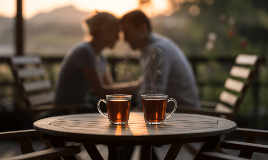 Couple using shared rituals like tea and calm conversation as part of their 24-hour repair routine.