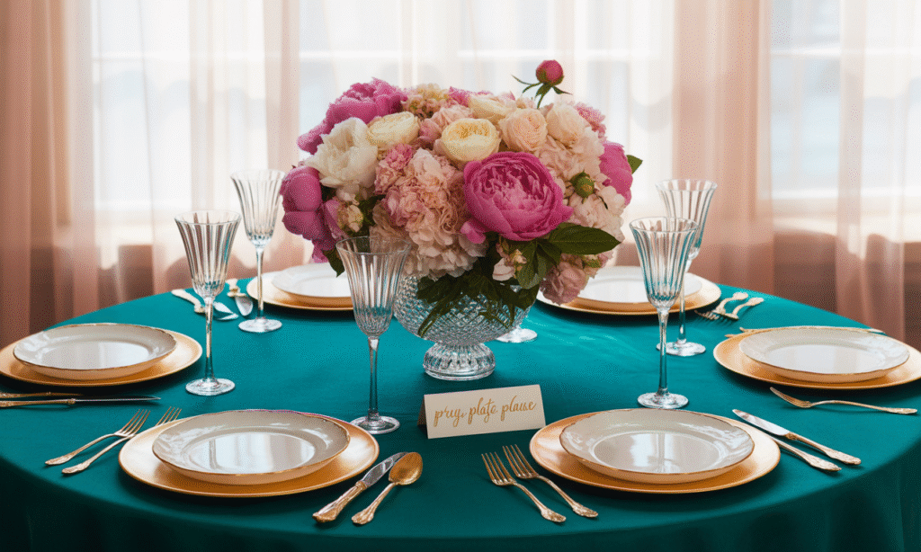 holiday table place card with the words pray play plate pause showing a simple celebration rhythm