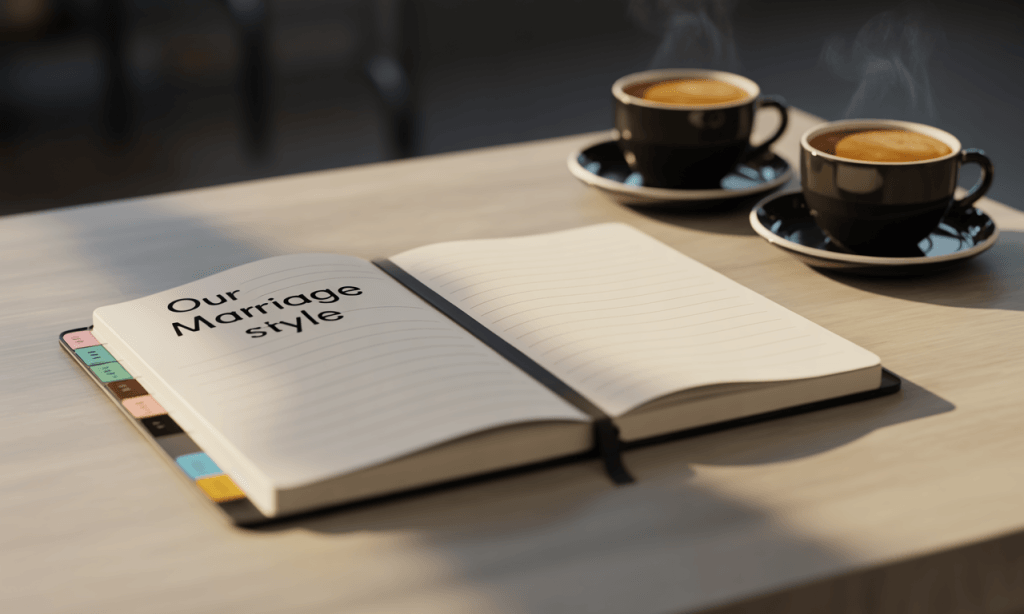 Organized marriage style guide notebook symbolizing clarity and unity in relationship design.