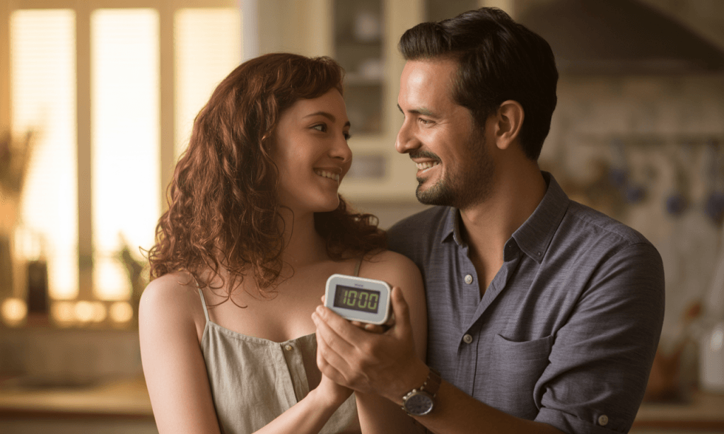 Couple timing their 10-minute check-in to keep it light and consistent.