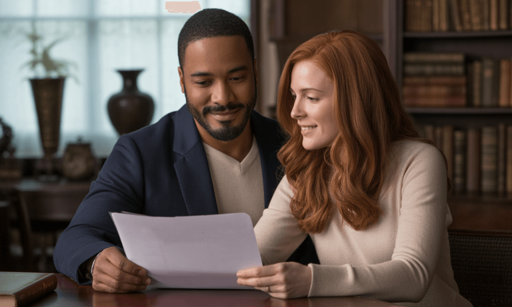 Married couple reviewing household agreements together, creating boundaries that protect presence.
