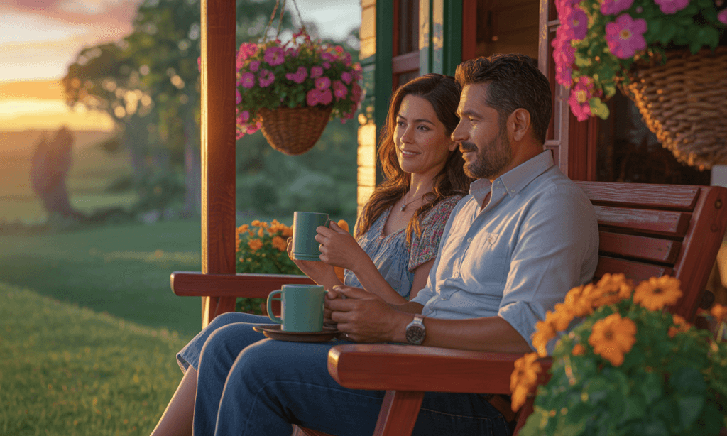 Couple following their re-entry plan to restore peace after a hard week using their marriage style guide.