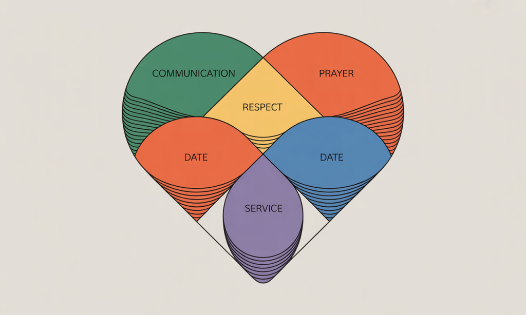 Diagram showing how five emergency marriage protocols work together to sustain love under stress.