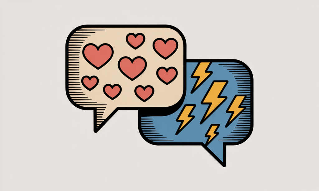 Visual contrast between loving communication and criticism in marriage.
