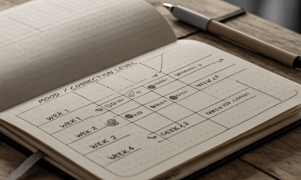 Simple tracker showing improvements in marriage connection over time as a result of weekly check-ins