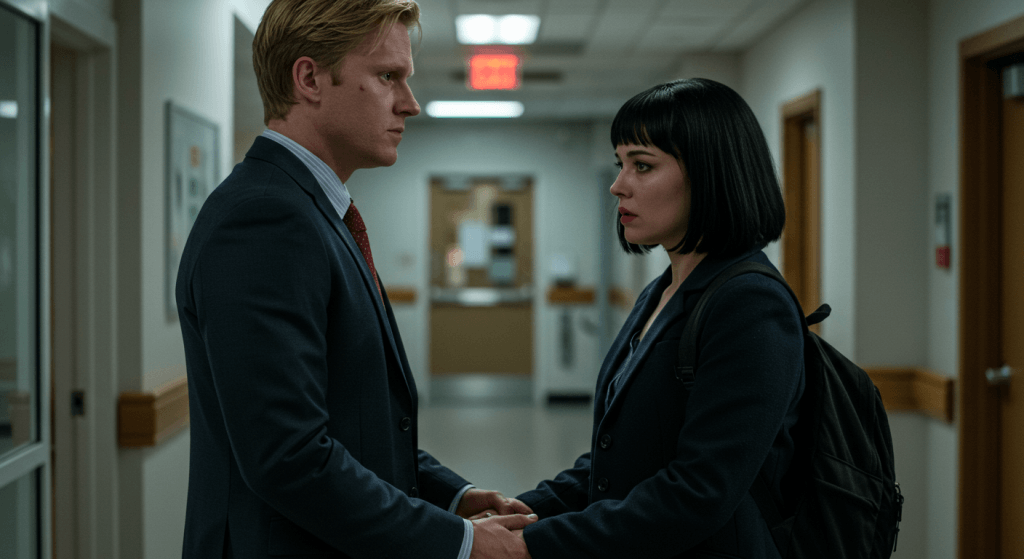 Husband and wife holding hands in a hallway during a long season of waiting