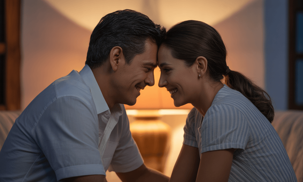 Couple sharing calm nighttime reflection symbolizing emotional repair and connection.