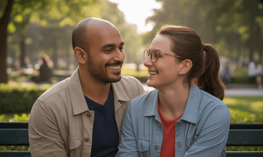 Married partners sharing quiet laughter as a form of emotional healing.