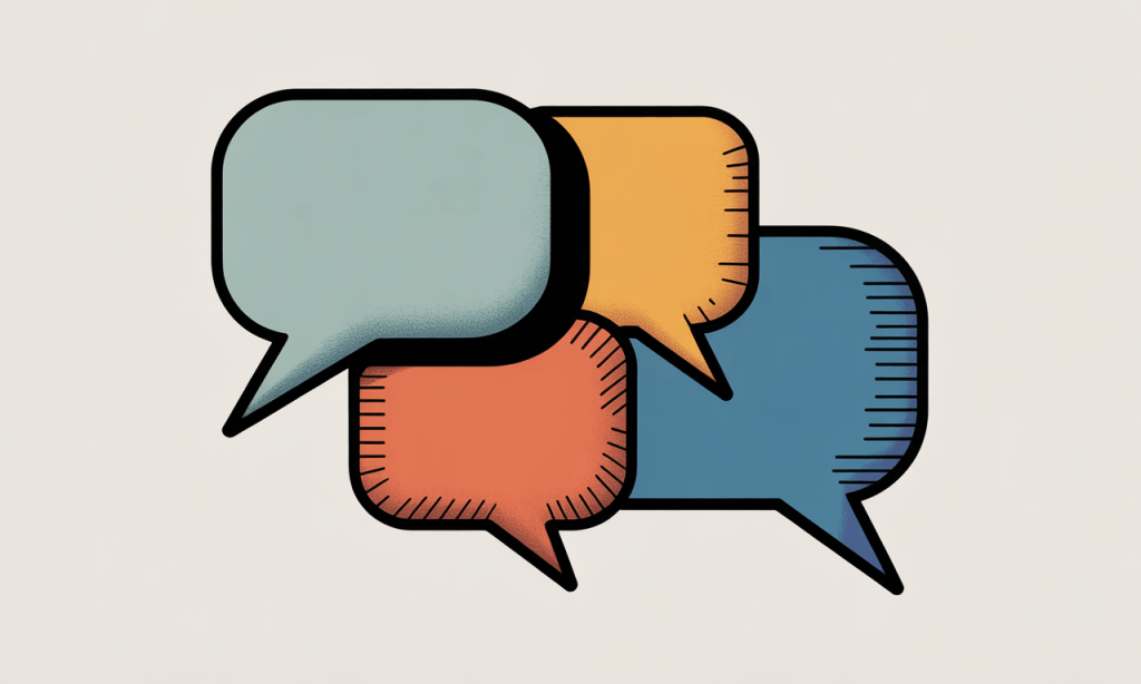 Overlapping speech bubbles representing awareness of personal interpretation versus actual events.