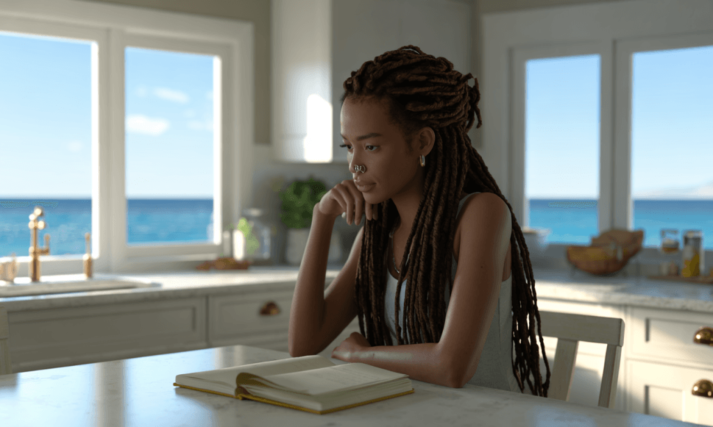 Person journaling at a table, reflecting on the excuses and stories that keep their marriage stuck.