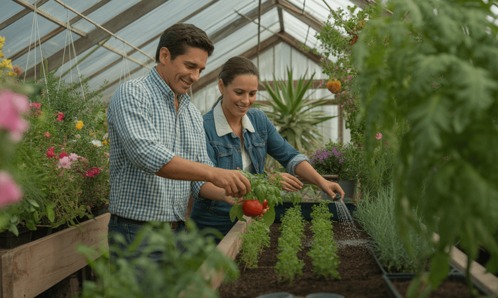 Couple gardening together symbolizing cultivating growth through gratitude.