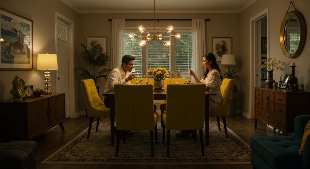 Couple at dinner together showing focus and healthy boundaries.