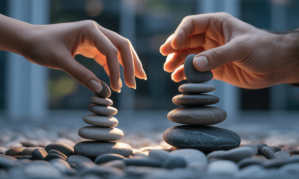 Pebbles symbolizing imbalance caused by keeping score in marriage.