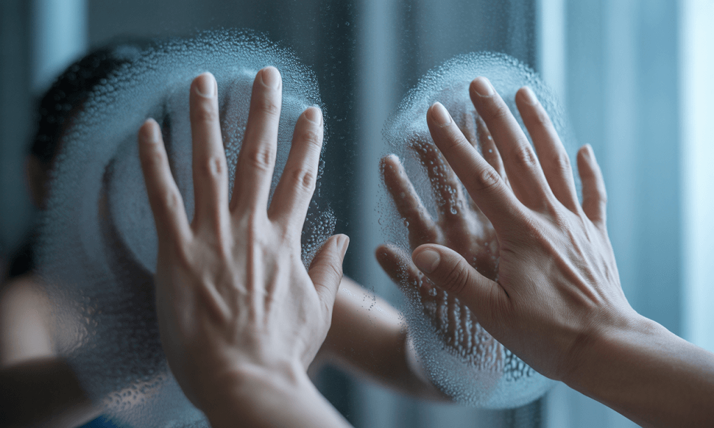 Hands clearing fog from mirror symbolizing emotional clarity through consistent communication.