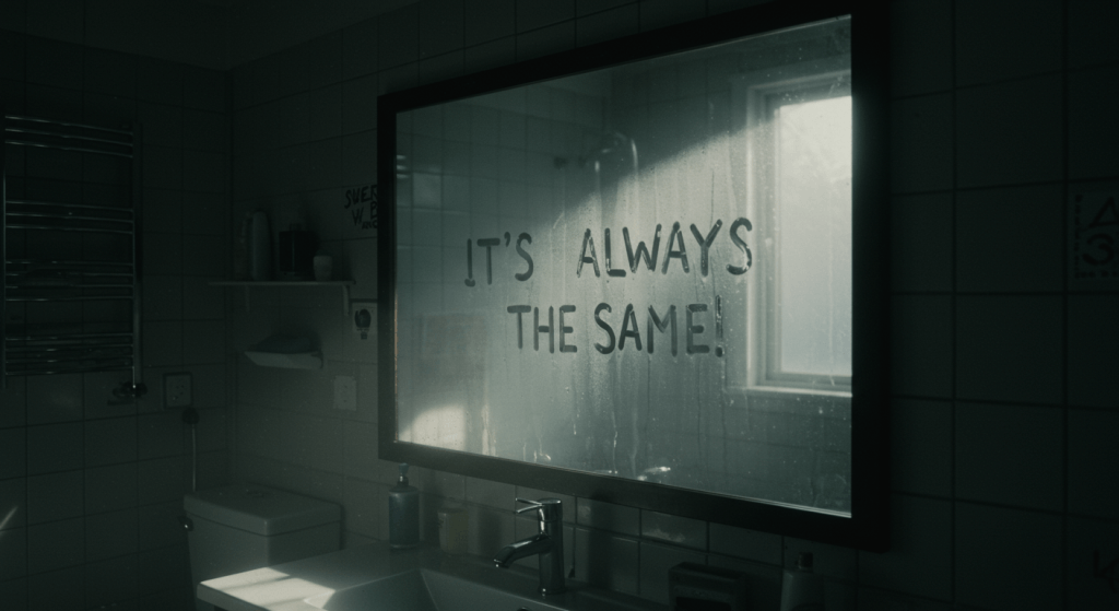 Symbolic image of hopeless self-talk clouding perspective in marriage.
