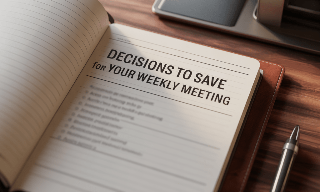 Simple written list of decisions to save for your weekly meeting to discuss calmly later