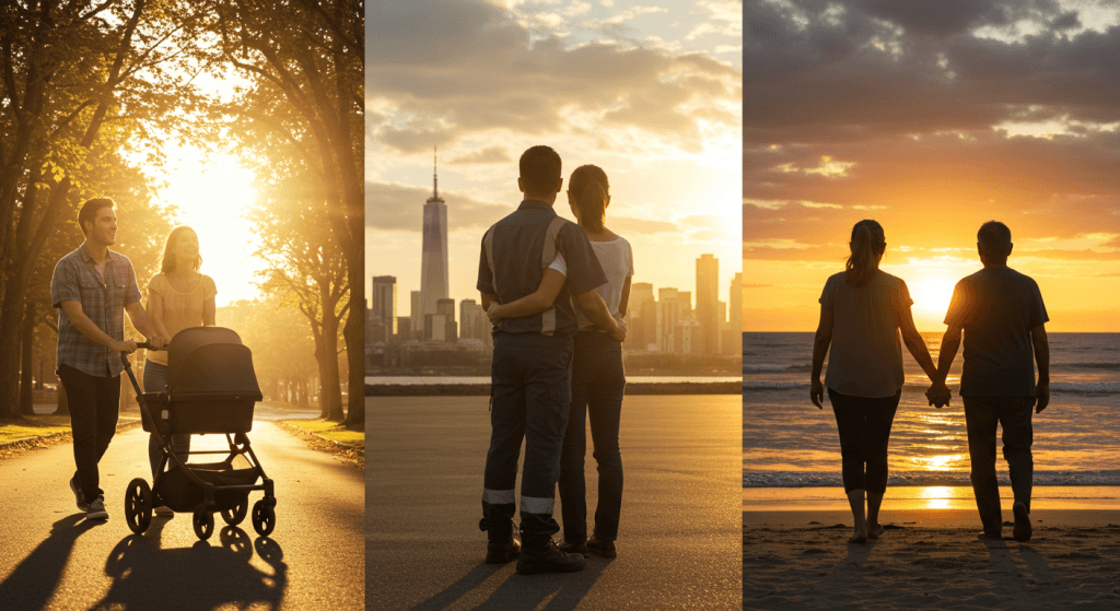 Different couples in different life seasons practicing weekly marriage check-ins in ways that fit their stage