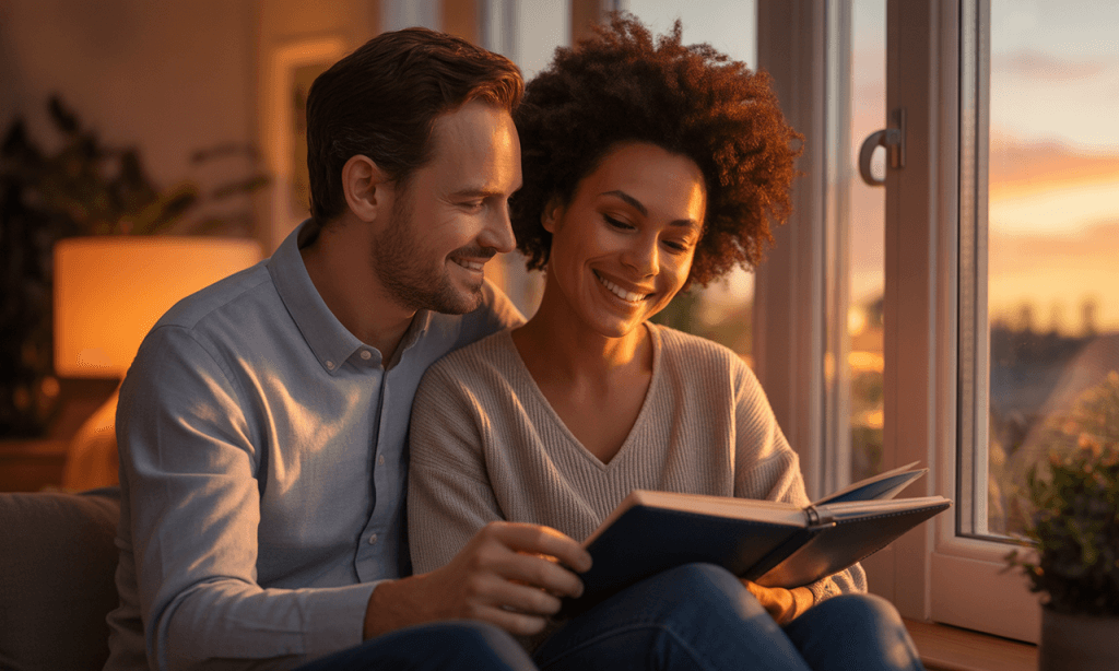 Couple ending their weekly marriage meeting feeling aligned, connected, and ready for the week ahead