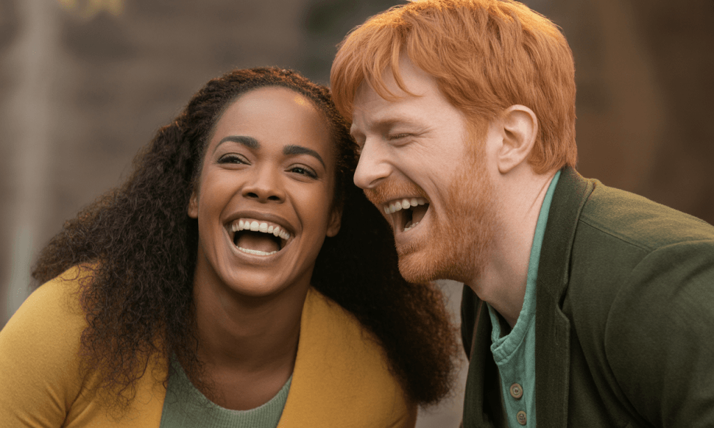 Married partners discovering their unique humor language through playfulness.