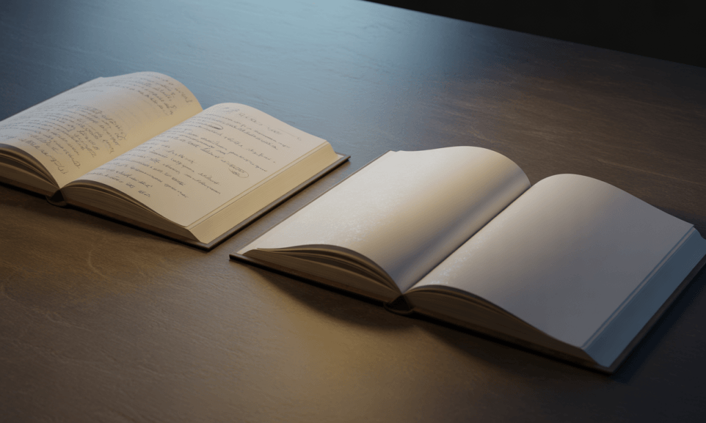 Two books representing the contrast between limited perspective and a fuller, evolving story in marriage.