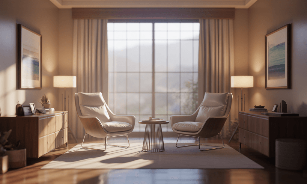 Therapy setting representing healthy guidance and support in marriage.