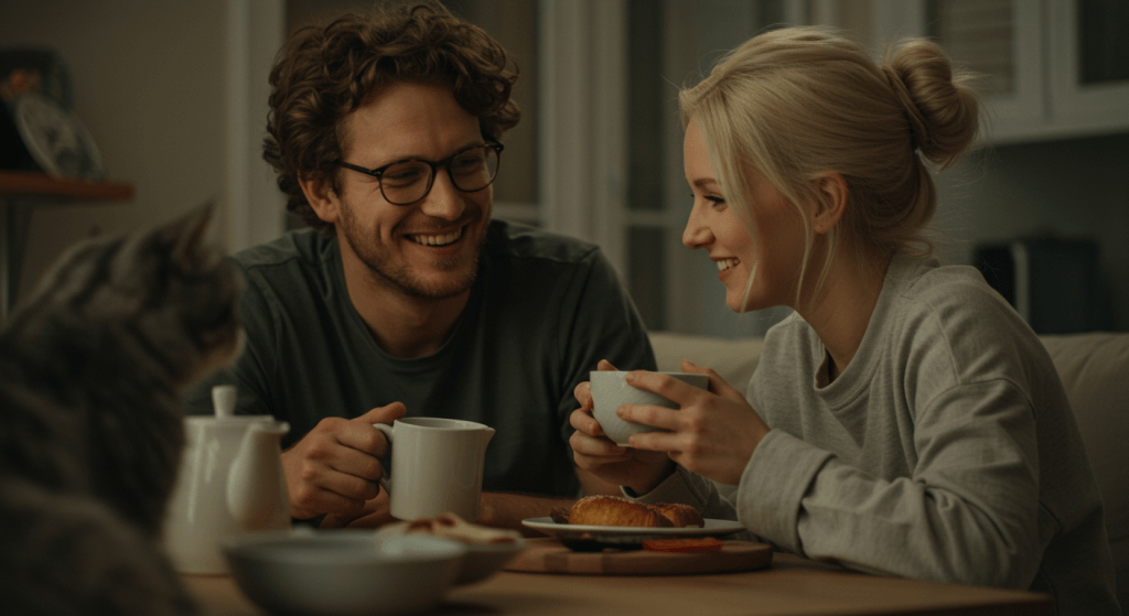 Couple enjoying breakfast symbolizing everyday gratitude moments.