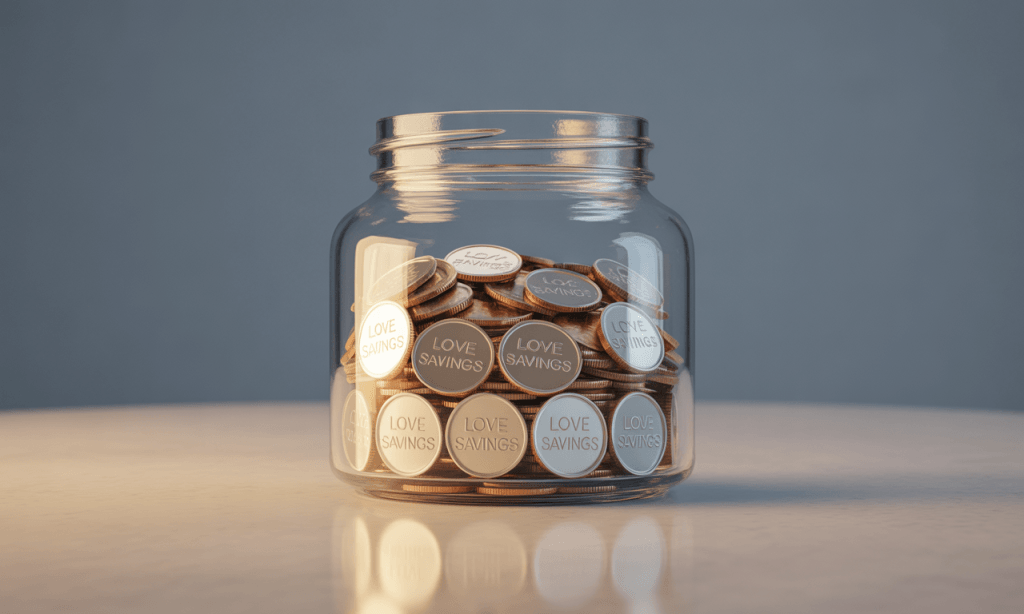 Jar of coins symbolizing emotional savings and marriage momentum.
