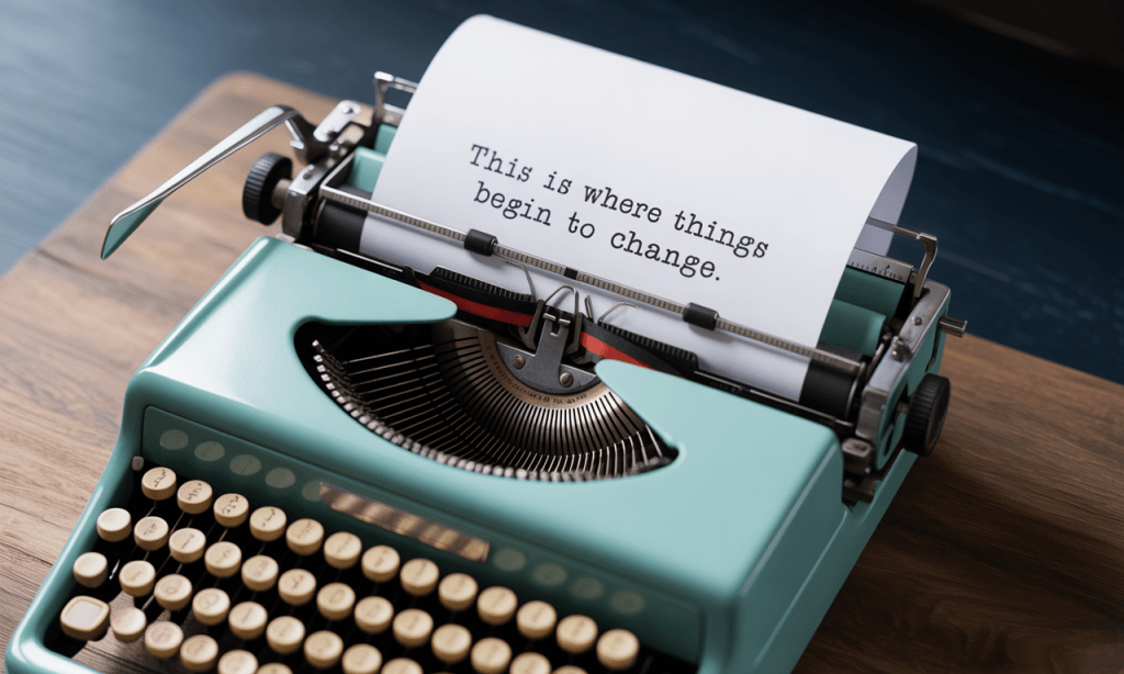 Fresh page in a typewriter with hopeful sentence, symbolizing rewriting your narrative.