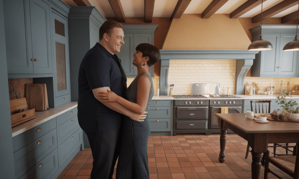 Married couple laughing together after using humor to break tension.